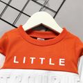 2pcs Toddler Boy Trendy Letter Print Colorblock Sweatshirt and Pants Set Apricot