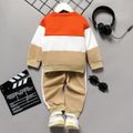 2pcs Toddler Boy Trendy Letter Print Colorblock Sweatshirt and Pants Set Apricot image 2
