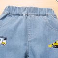 Toddler Boy Playful 100% Cotton Vehicle Embroidered Denim Jeans Blue