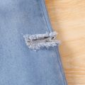 Toddler Girl Letter Print Straight Ripped Denim Jeans Blue image 4