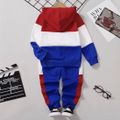 2pcs Toddler Boy Trendy Letter Print Colorblock Hoodie Sweatshirt and Pants Set Dark blue/White/Red image 2