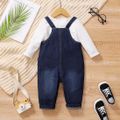 2pcs Baby Boy/Girl Milk and Beer Bottle & Letter Print Long-sleeve Tee and Ripped Denim Overalls Set White image 4