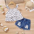 2pcs Toddler Girl Trendy Denim Patchwork Shorts and Polka dots Camisole Set White image 1