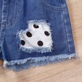 2pcs Toddler Girl Trendy Denim Patchwork Shorts and Polka dots Camisole Set White image 4