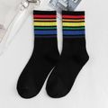 2-piece Colorful Striped Rainbow Tube Socks for Women Black image 1