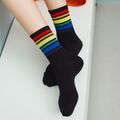 2-piece Colorful Striped Rainbow Tube Socks for Women Black image 3