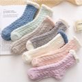 2-pack Cable Pattern Fluffy Coral Fleece Winter Warm Two-Tone Socks White