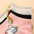 Women Cartoon Unicorn and Rainbow Print Multicolor Low Cut Socks 4 Pairs Multi-color