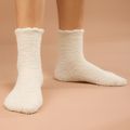 1 Pair Winter Warm Women Coral Fleece Mid Socks Thicken Thermal Cold Resistance Love Print Soft Ladies Floor Sleeping Sox Beige