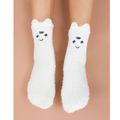 Women Cute Emoji Pure Color Warm Fuzzy Fleece Floor Socks White