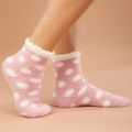 Women Allover Dots Pattern Autumn Winter Warm Fluffy Socks Pink