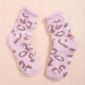 Women Allover Leopard Pattern Autumn Winter Fluffy Socks Pink