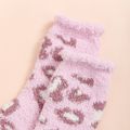 Women Allover Leopard Pattern Autumn Winter Fluffy Socks Pink