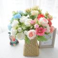 5 Heads Artificial Rose Flowers Bouquet Cloth Rose for Wedding Party Festival Home Table Decor White