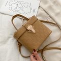 Floral Pattern Simple Solid Color Small Bucket Crossbody Bag for Women Khaki