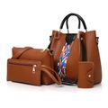 4-pack Women Ethnic Style Handbags Wallet Tote Bag Shoulder Bag Top Handle Satchel Clutch Coin Purse Set Brown image 1