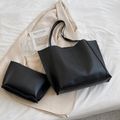 sacolas clássicas femininas de cor pura bolsas grandes e bolsas com alça superior bolsa de ombro Preto image 3