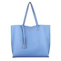 Large Capacity Lychee Fringe Shoulder Bag Pure Color Minimalist Handbags for Women Blue