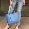 Large Capacity Lychee Fringe Shoulder Bag Pure Color Minimalist Handbags for Women Blue