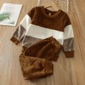 2-piece Toddler Boy Colorblock Fuzzy Flannel Fleece Pullover Sweatshirt and Solid Color Pants Set Brown image 1
