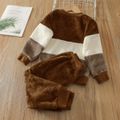 2-piece Toddler Boy Colorblock Fuzzy Flannel Fleece Pullover Sweatshirt and Solid Color Pants Set Brown image 2