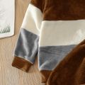2-piece Toddler Boy Colorblock Fuzzy Flannel Fleece Pullover Sweatshirt and Solid Color Pants Set Brown image 4