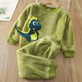 2pcs Toddler Boy Playful Dinosaur Embroidered Flannel Fleece Sweatshirt and Pants Set Green image 1