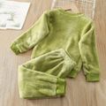 2pcs Toddler Boy Playful Dinosaur Embroidered Flannel Fleece Sweatshirt and Pants Set Green