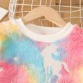 2pcs Toddler Girl Playful Tie Dyed Unicorn Pattern Flannel Fleece Sweatshirt and Pants Set Multi-color image 3