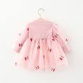 Cherry Embroidery Mesh Layered Long-sleeve Pink or Beige Baby Dress Pink