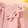 Solid Doll Collar Design Cherry Embroidery Decor Long-sleeve Pink or Beige or Red Baby Coat Jacket Pink