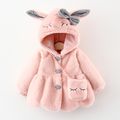 Bunny Design Hooded 3D Ear Decor Fluffy Long-sleeve Pink Toddler Padded Coat Jacket with Bag Set Pink