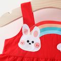 100% Cotton Rainbow Design Bunny Applique Sleeveless Red Baby Tank Dress Red