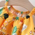 2pcs Baby Girl Yellow Sleeveless Floral Print Ruffle Dress with Hat Set Yellow
