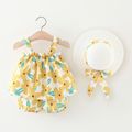 3pcs Baby Girl Allover Floral Print Cami Top and Shorts with Straw Hat Set Multi-color