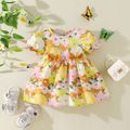 Baby Girl Allover Floral Print Puff-sleeve Dress Yellow