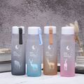 Fantasy elk gradient color frosted space cup with rope outdoor portable water cup cute plastic water bottle with drop resistance Light Pink