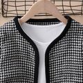 2-piece Kid Girl Houndstooth Cardigan and Long-sleeve Stitching Dress Set Black