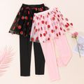 Kid Girl Fruit Strawberry Print Mesh Design Skirt Leggings Pink
