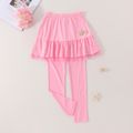 Kid Girl Star Embroidered Ruffled Mesh Design Skirt Leggings Pink image 1
