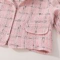 2-piece Kid Girl Plaid Tweed Sleeveless Mesh Splice Dress and Cardigan Jacket Set Pink image 3