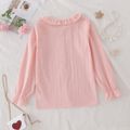 Kid Girl Ruffled Doll Collar Solid Color Button Design Long-sleeve Blouse Pink image 2