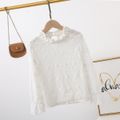 Kid Girl Ruffle Collar Textured Solid Color Long-sleeve Blouse White