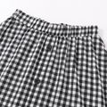 Valentine's Day 2-piece Kid Girl Ruffle Collar Polka dots Mesh Long-sleeve Top and Button Design Plaid Skirt Set Black