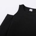 2pcs Kid Girl Cold Shoulder Long-sleeve Black Tee and Leopard Print Skirt Set Black