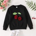 Kid Girl 3D Cherry Pattern Pompom Design Black Sweatshirt Black image 1