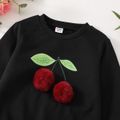 Kid Girl 3D Cherry Pattern Pompom Design Black Sweatshirt Black