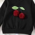 Kid Girl 3D Cherry Pattern Pompom Design Black Sweatshirt Black image 4