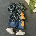 2pcs Baby Boy All Over Bear Print Short-sleeve Tee and Denim Shorts Set Black image 1