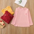 Kid Girl Letter Heart Embroidered Long-sleeve Solid T-shirt Light Pink